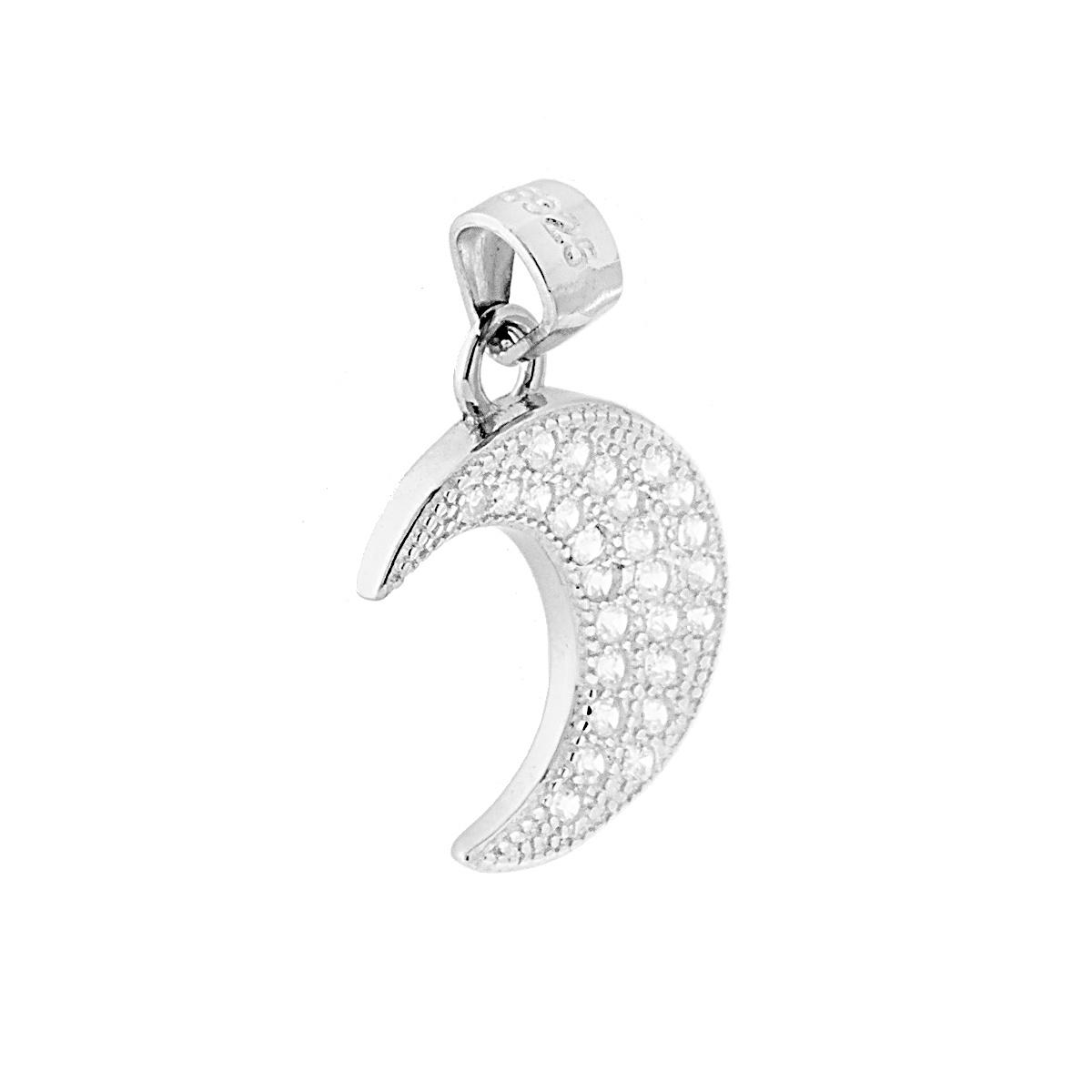 Ciondolo Luna con Zirconi Bianchi in ARGENTO 925 Galvanica Rodio