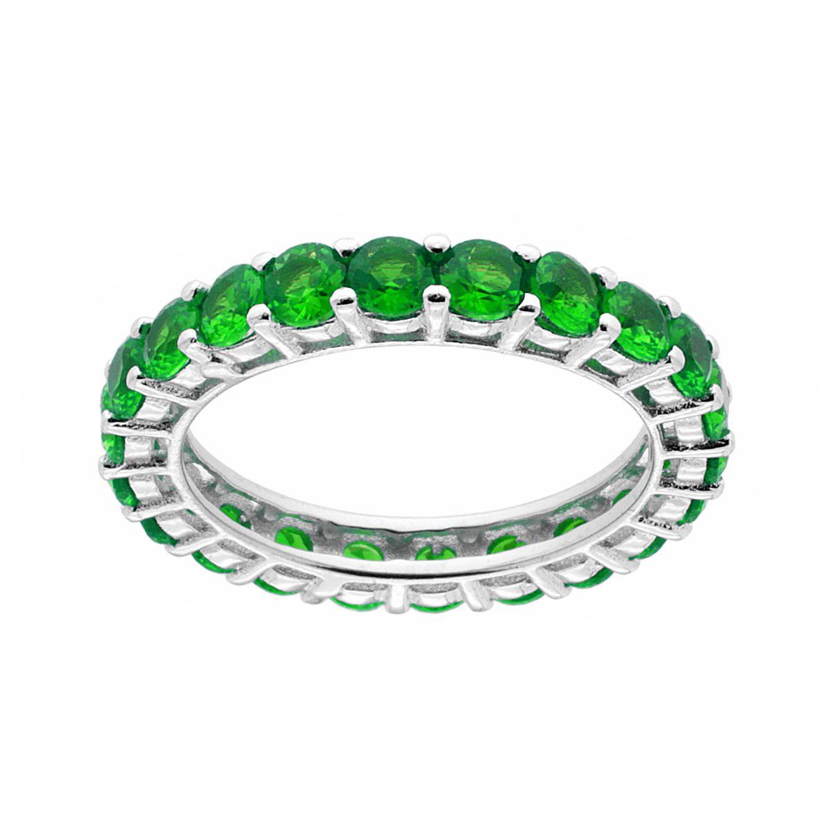 Anello Eternity Veretta a giro con Cubic Zirconia Verde Smeraldo mm 3 in ARGENTO 925 Galvanica Rodio