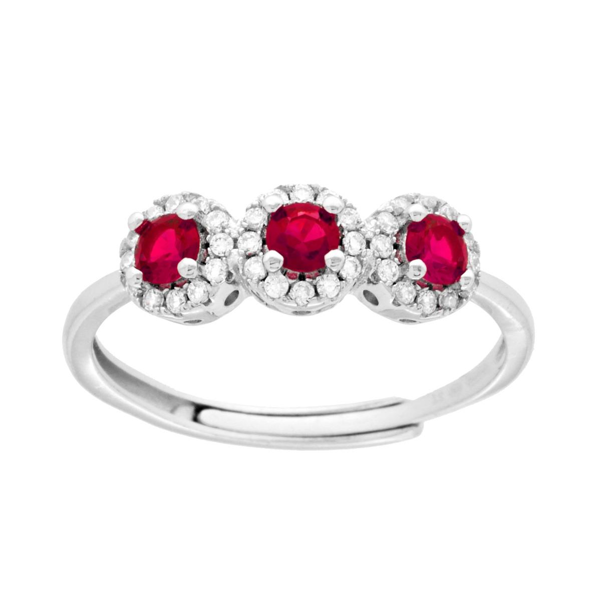 Anello Trilogy con Cubic Zirconia Rosso Rubino in ARGENTO 925 Galvanica Rodio