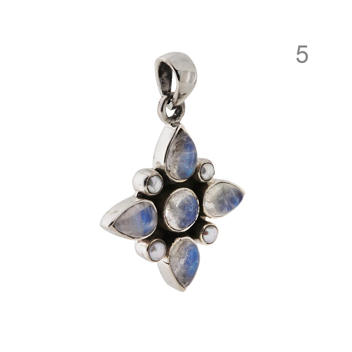 Ciondolo Etnico Fiore con Perle e Pietre Naturali in ARGENTO 925