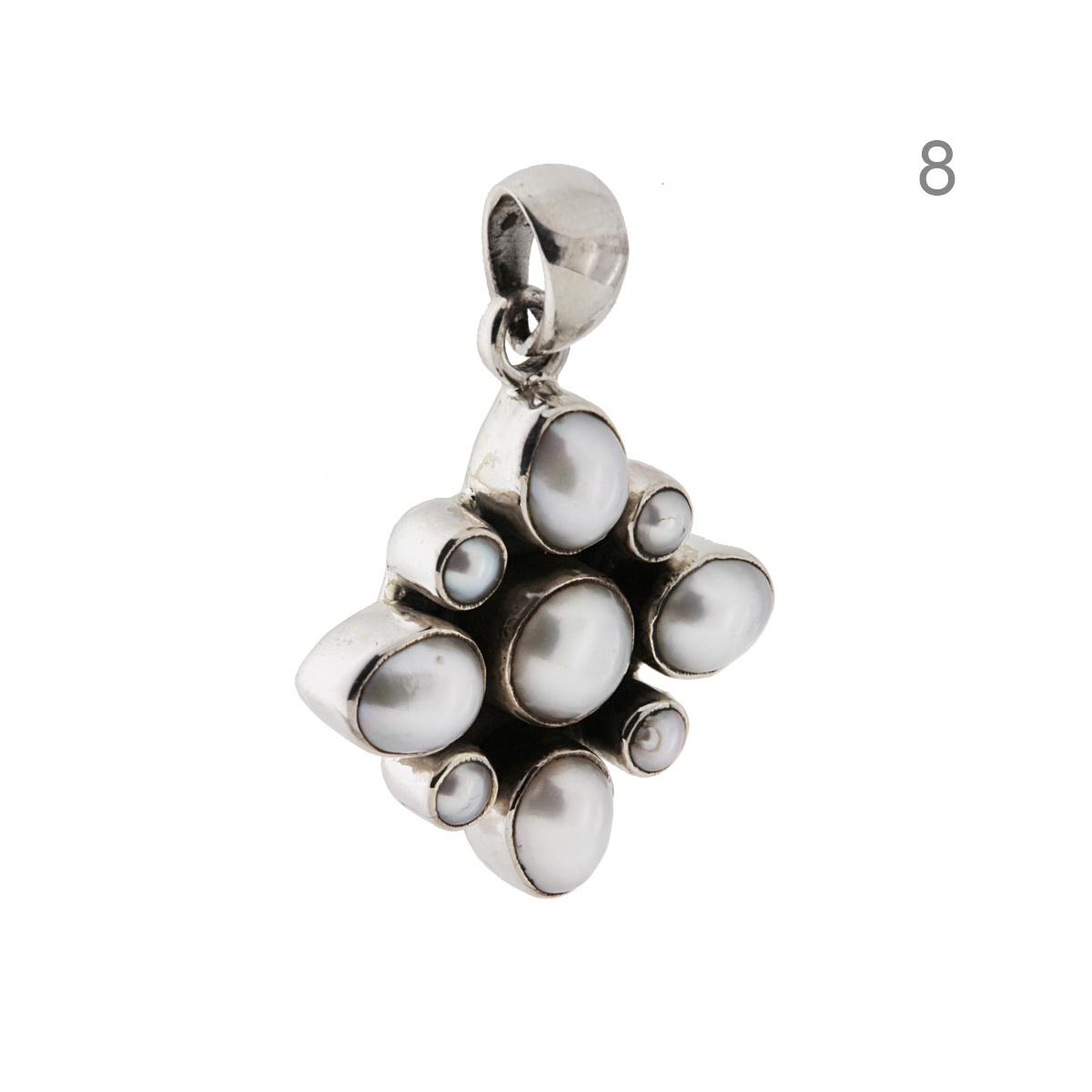 Ciondolo Etnico Fiore con Perle e Pietre Naturali in ARGENTO 925