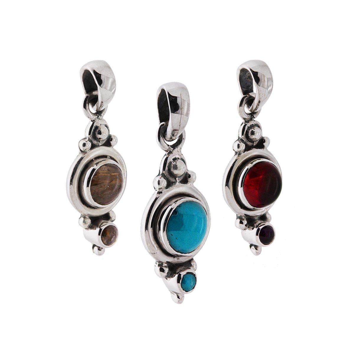 Ciondolo Etnico Tondo con Pietre Naturali in ARGENTO 925