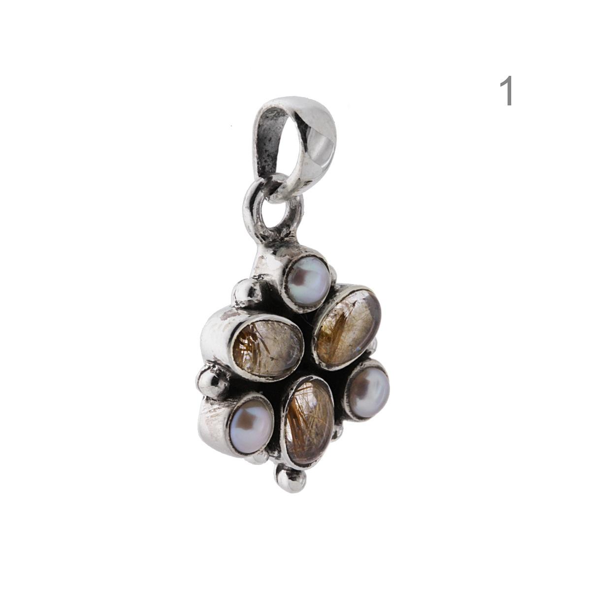 Ciondolo Etnico Trifoglio con Perle e Pietre Naturali in ARGENTO 925