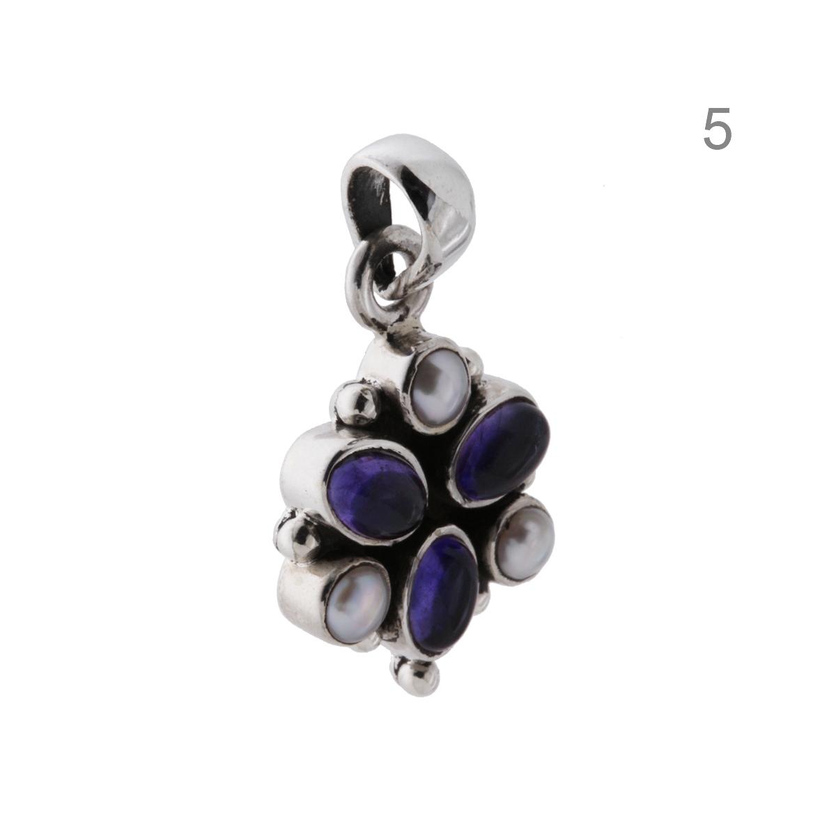 Ciondolo Etnico Trifoglio con Perle e Pietre Naturali in ARGENTO 925