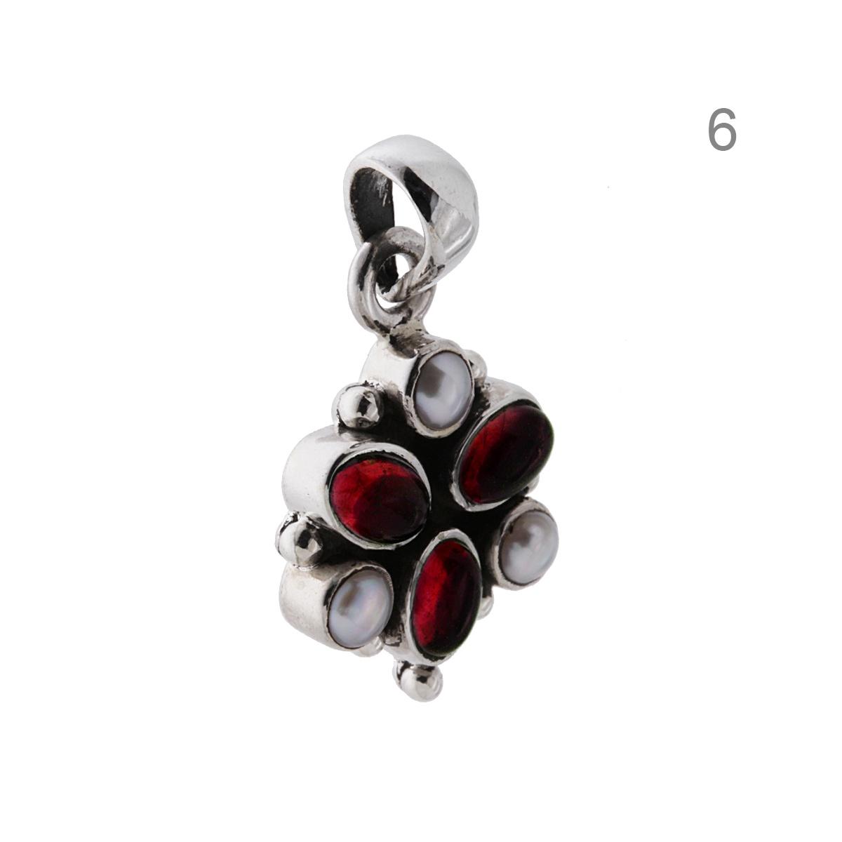 Ciondolo Etnico Trifoglio con Perle e Pietre Naturali in ARGENTO 925