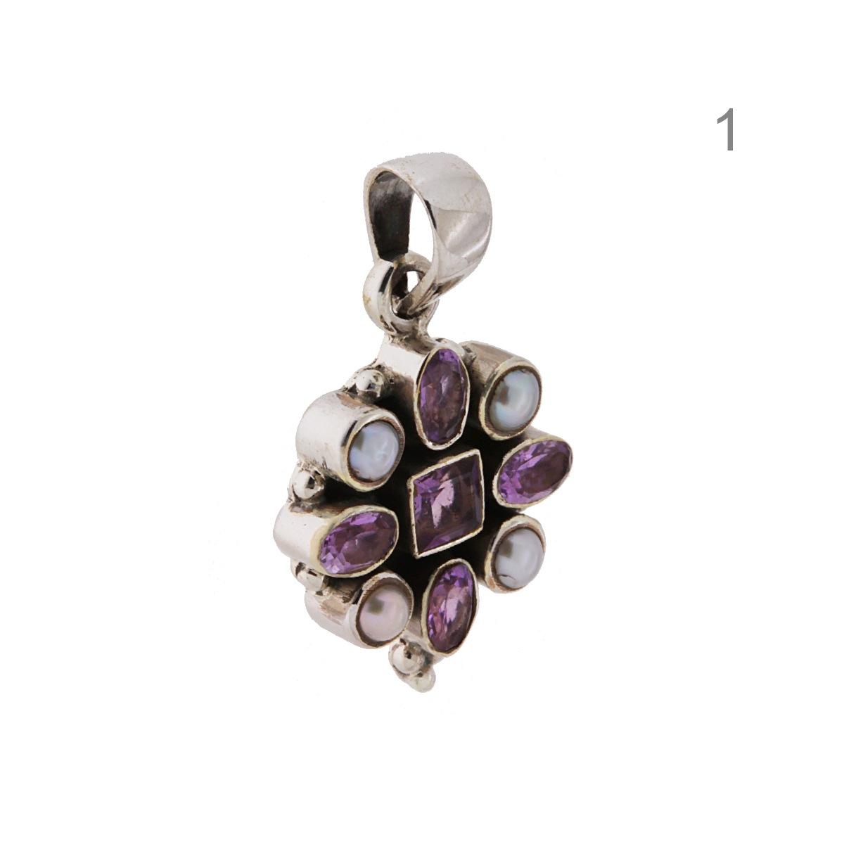 Ciondolo Etnico Fiore con Perle e Pietre Naturali in ARGENTO 925