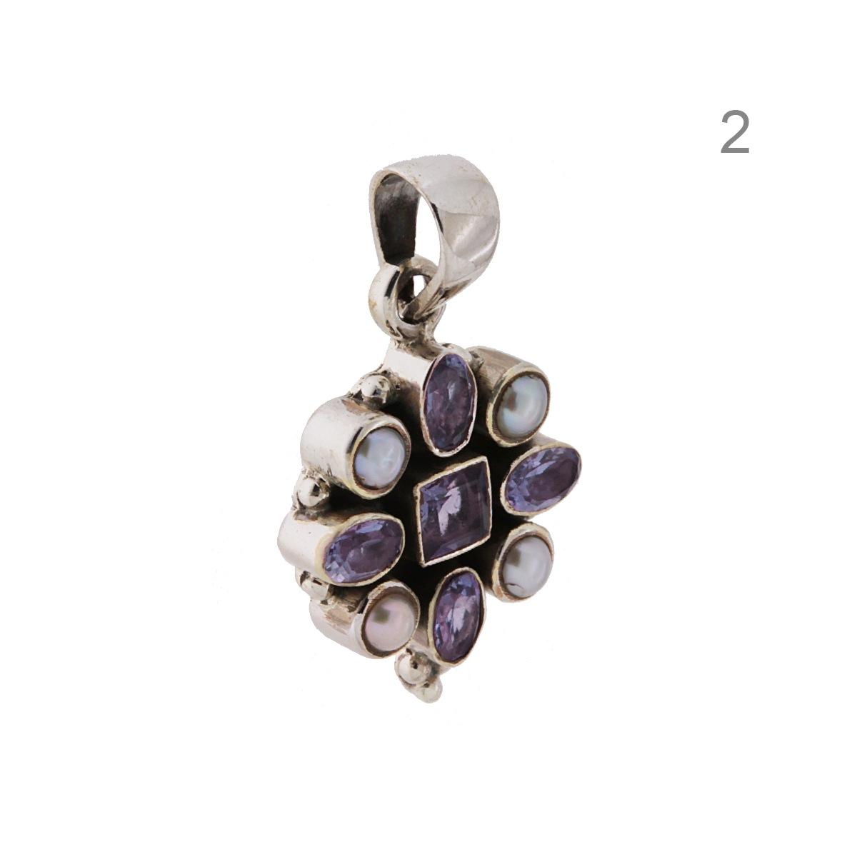 Ciondolo Etnico Fiore con Perle e Pietre Naturali in ARGENTO 925