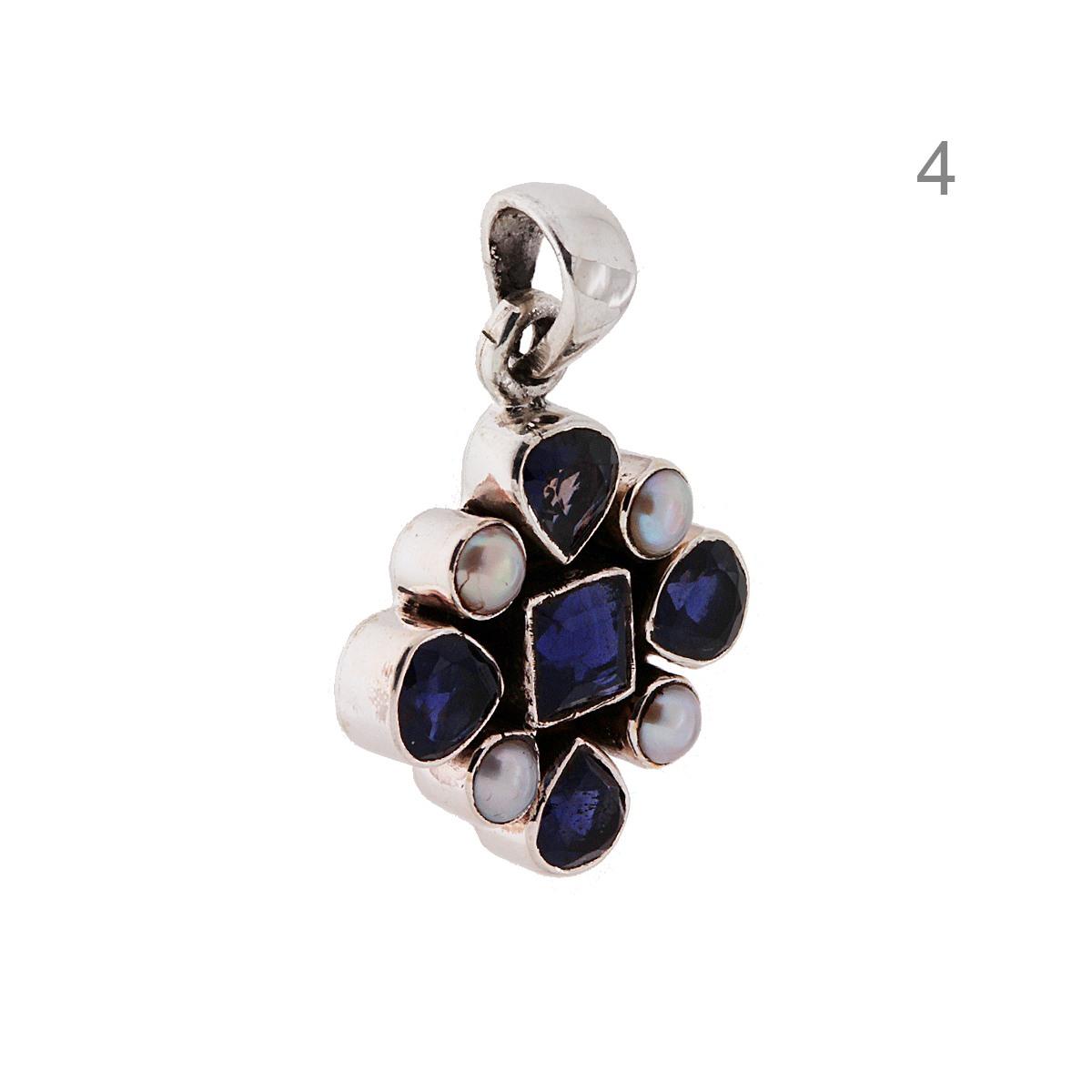 Ciondolo Etnico Fiore con Perle e Pietre Naturali in ARGENTO 925