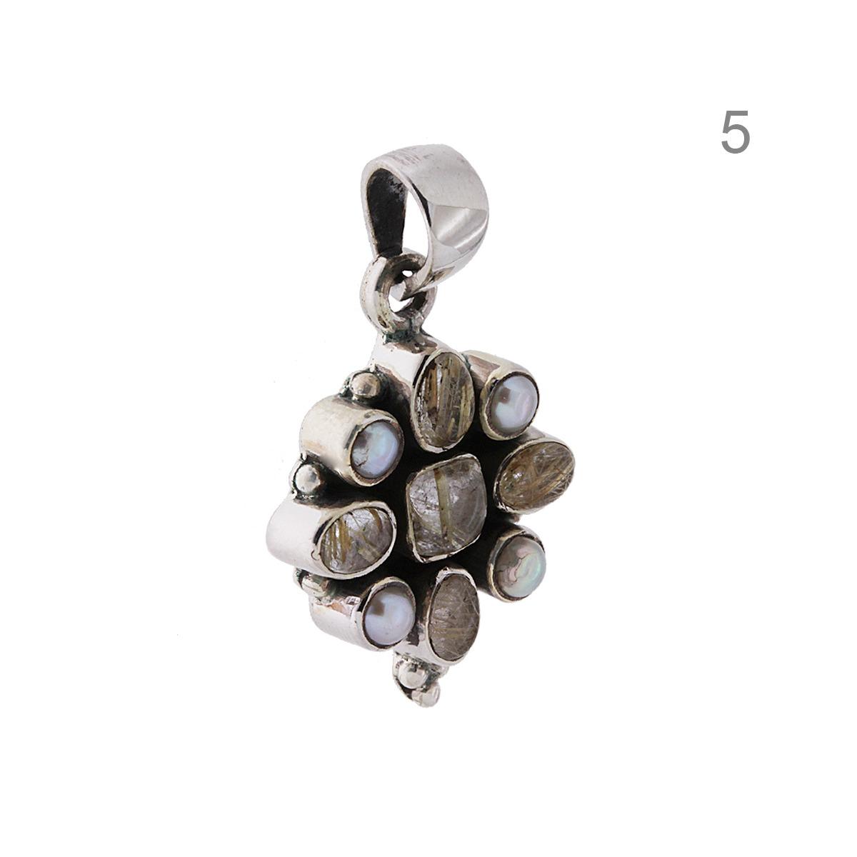 Ciondolo Etnico Fiore con Perle e Pietre Naturali in ARGENTO 925