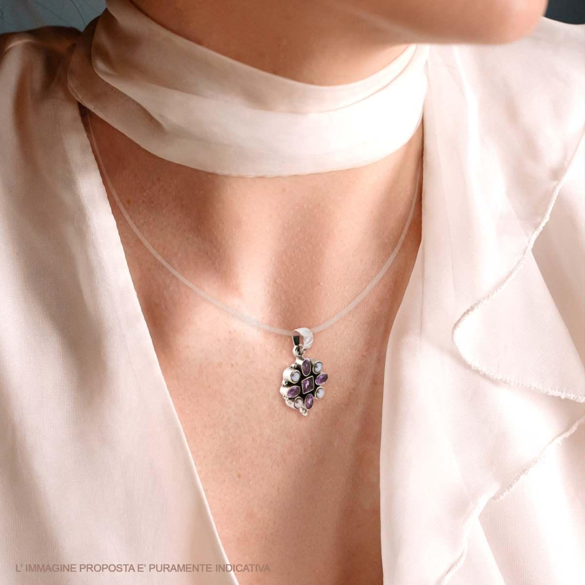 Ciondolo Etnico Fiore con Perle e Pietre Naturali in ARGENTO 925