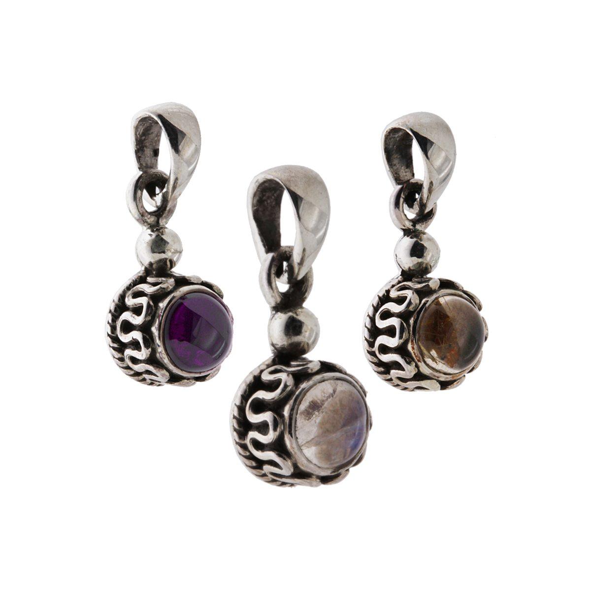 Ciondolo Etnico Tondo con Pietre Naturali in ARGENTO 925