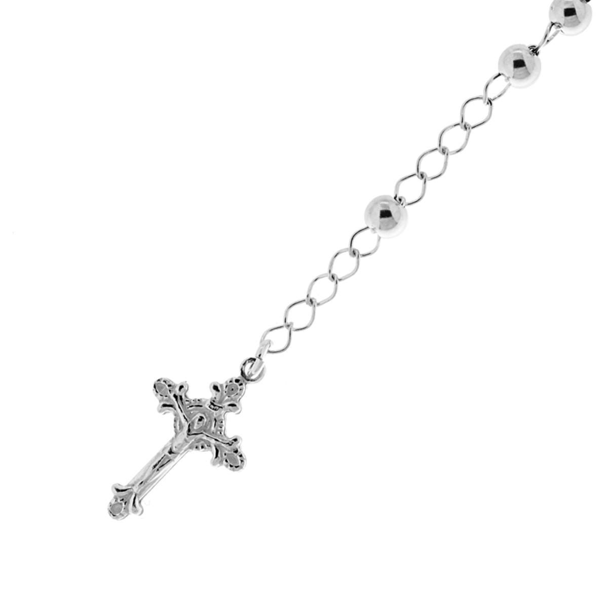 Collana Rosario modello classico cm 50 con Grani a pallina liscia mm 4 in ARGENTO 925 Galvanica Rodio