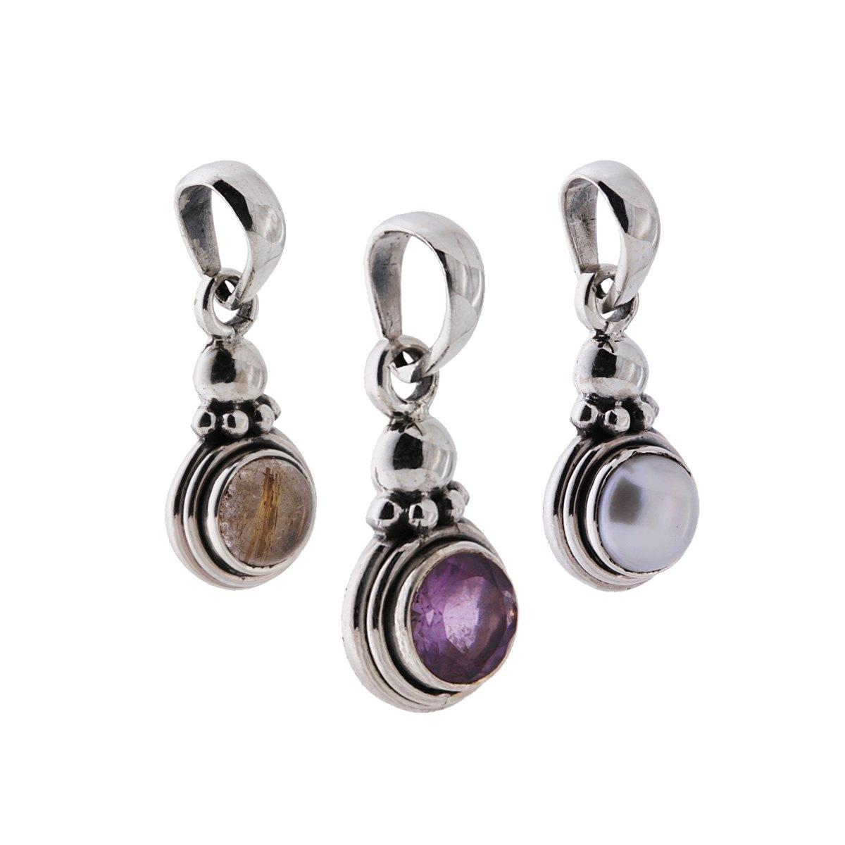 Ciondolo Etnico Tondo con Pietre Naturali in ARGENTO 925