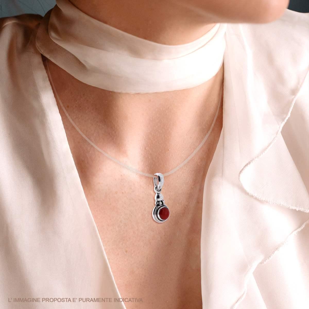 Ciondolo Etnico Tondo con Pietra Corallo in ARGENTO 925