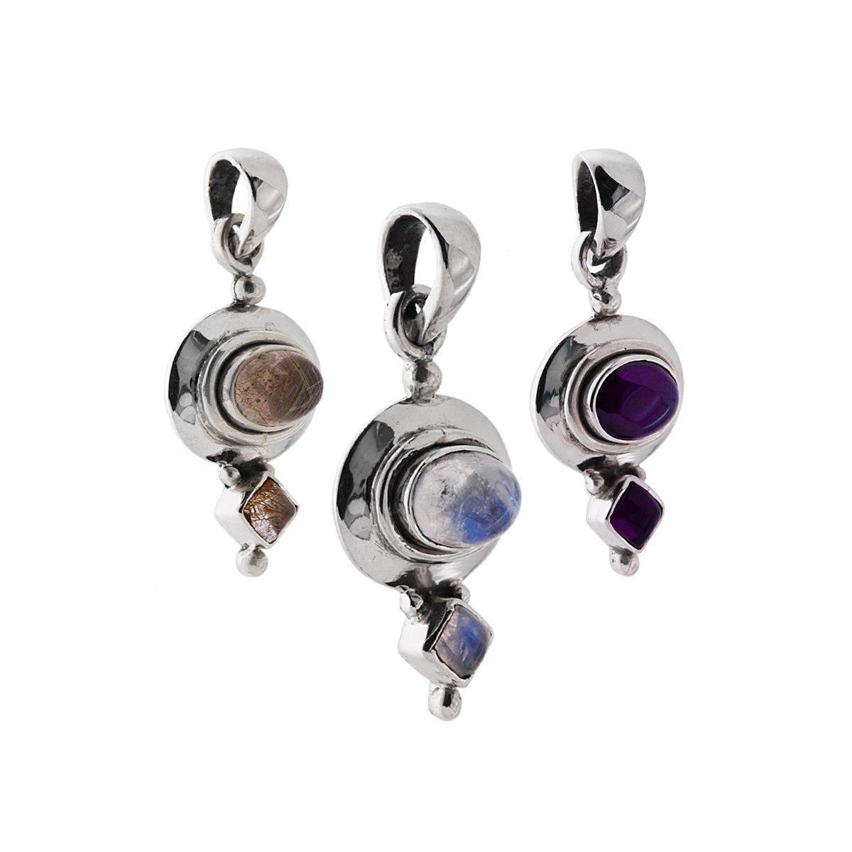 Ciondolo Etnico con Pietre Naturali Ovali e Quadrate in ARGENTO 925