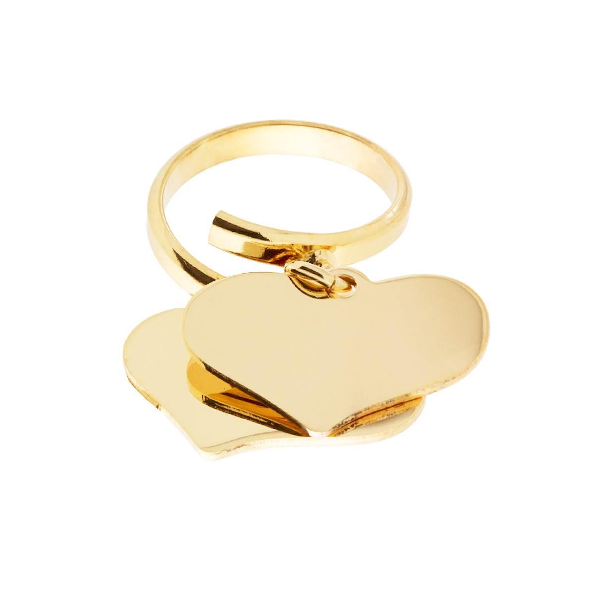 Anello Amore Love con due Cuori pendenti plain mm 23 in ARGENTO 925 Galvanica Oro