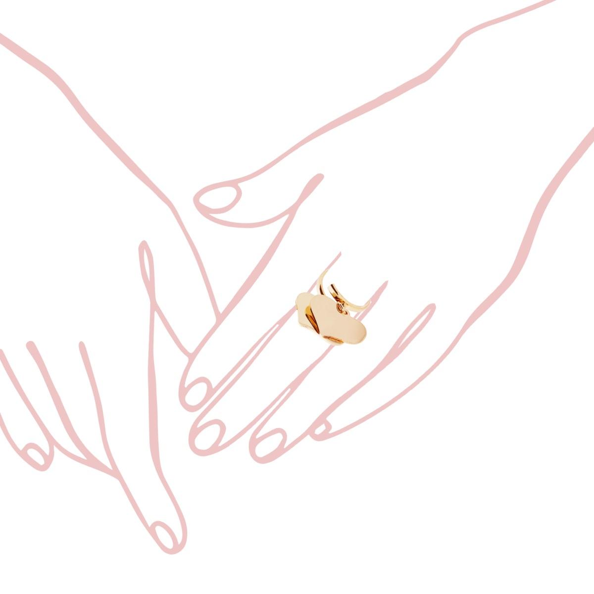 Anello Amore Love con due Cuori pendenti plain mm 23 in ARGENTO 925 Galvanica Oro