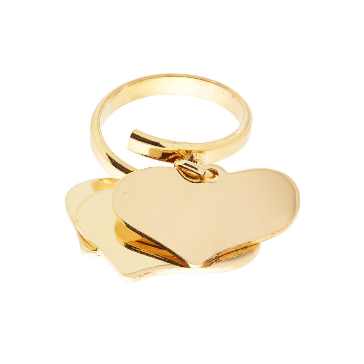 Anello Amore Love con tre Cuori pendenti plain mm 23 in ARGENTO 925 Galvanica Oro