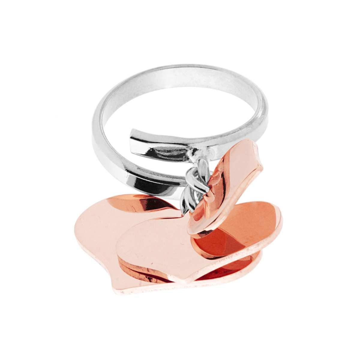 Anello Amore Love con tre Cuori Rosa pendenti plain mm 14 mm 18 mm 23 in ARGENTO 925 Galvanica Rodio