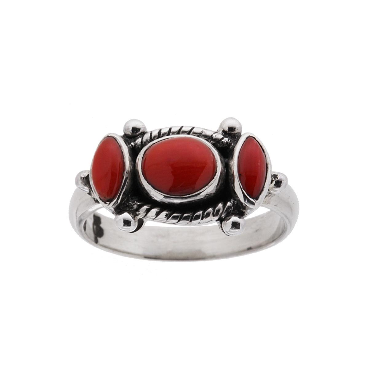 Anello Etnico Trilogy con Pietre Corallo in ARGENTO 925