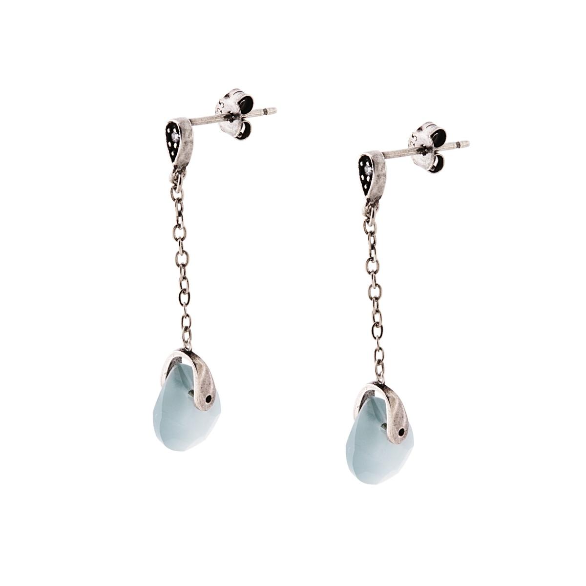 Orecchini Etnici Pendenti con Pietra Naturale Goccia Calcedonio in ARGENTO 925