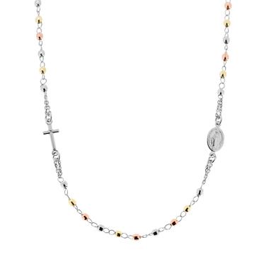 Collana Rosario modello Girocollo cm 50 con Grani a pallina diamantata Tre colori Rodio Oro Rosa mm 3 in ARGENTO 925 Galvanica Rodio