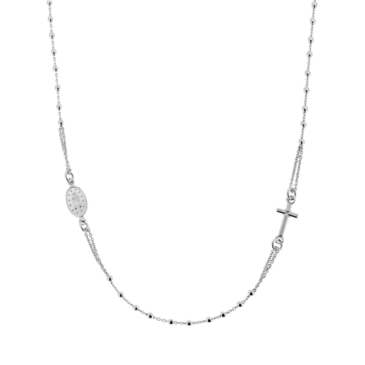 Collana Rosario modello Girocollo cm 48 con Grani a pallina liscia mm 2 in ARGENTO 925 Galvanica Rodio