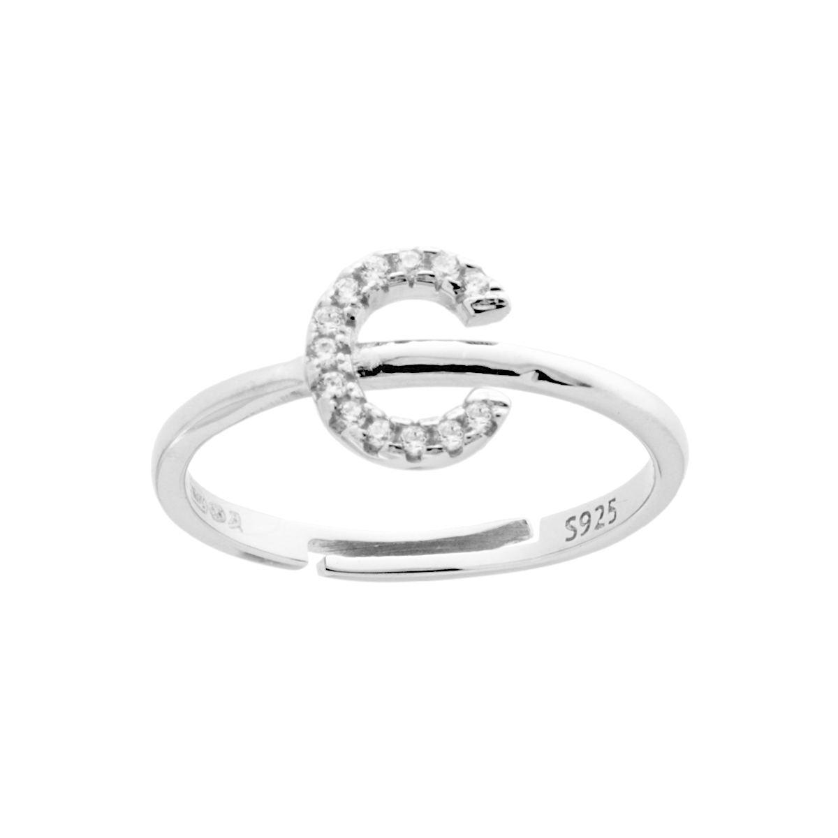 Anello Lettera A per nome Iniziale con Zirconi Bianchi in ARGENTO 925 Galvanica Rodio