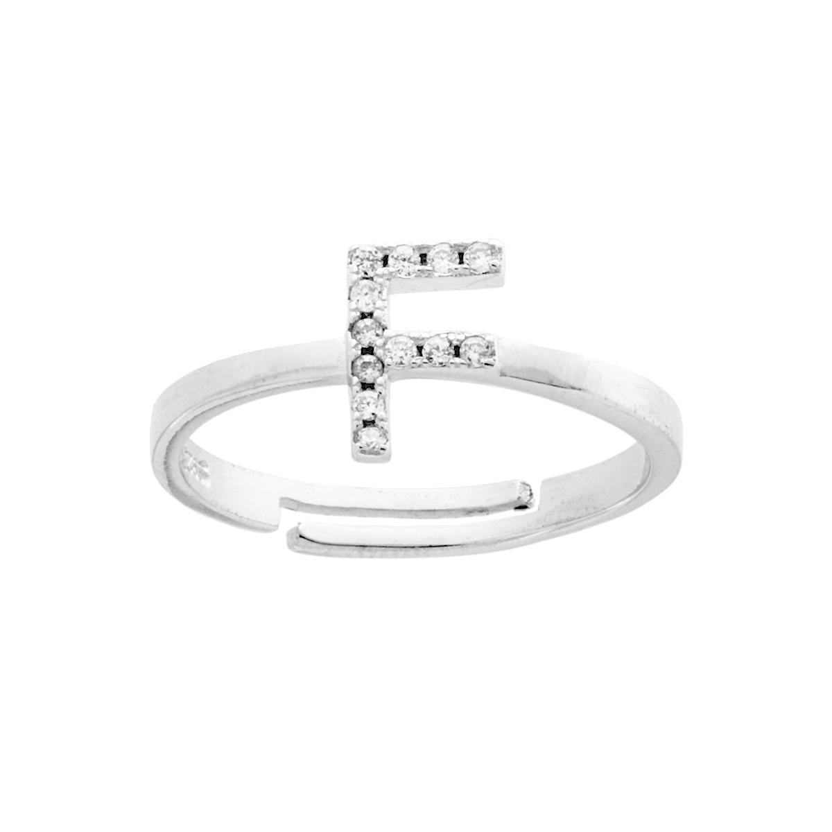 Anello Lettera A per nome Iniziale con Zirconi Bianchi in ARGENTO 925 Galvanica Rodio