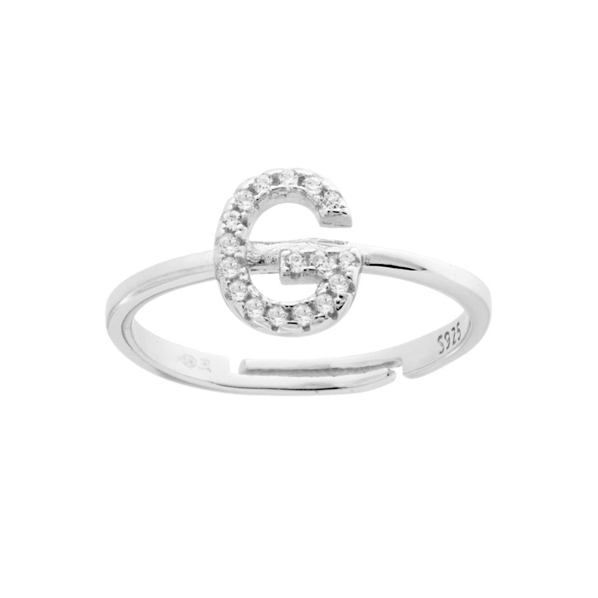 Anello Lettera A per nome Iniziale con Zirconi Bianchi in ARGENTO 925 Galvanica Rodio