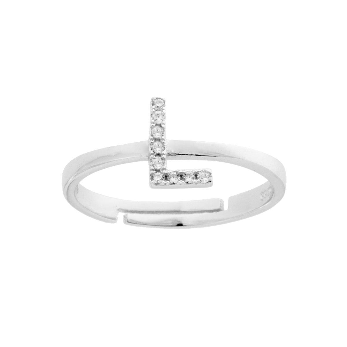 Anello Lettera A per nome Iniziale con Zirconi Bianchi in ARGENTO 925 Galvanica Rodio