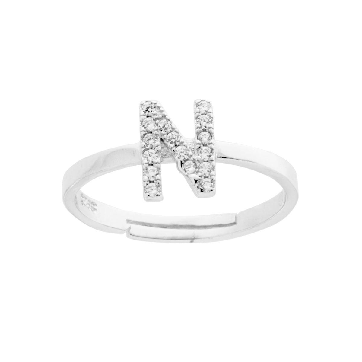 Anello Lettera A per nome Iniziale con Zirconi Bianchi in ARGENTO 925 Galvanica Rodio