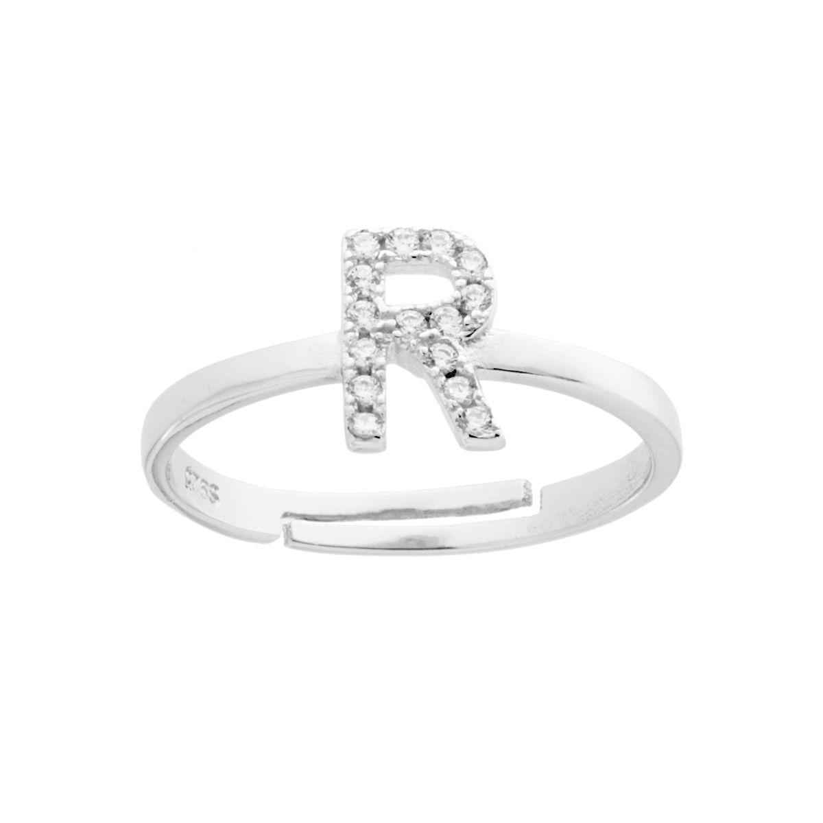 Anello Lettera A per nome Iniziale con Zirconi Bianchi in ARGENTO 925 Galvanica Rodio