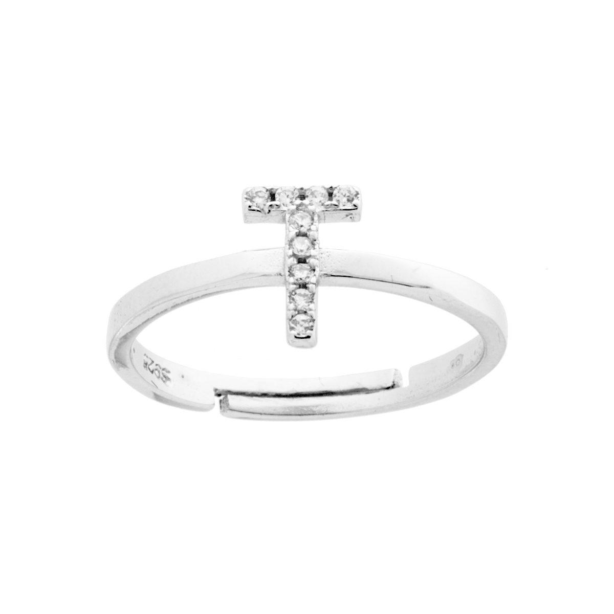 Anello Lettera A per nome Iniziale con Zirconi Bianchi in ARGENTO 925 Galvanica Rodio