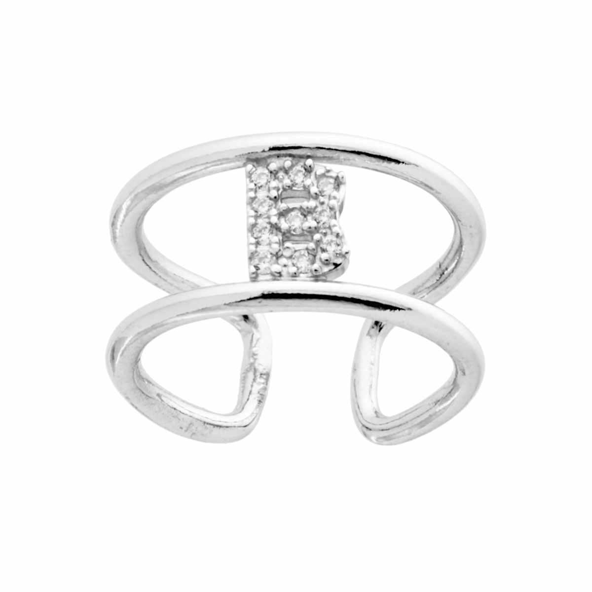 Anello Fascione a doppia gambo con Lettera Iniziale con Zirconi Bianchi in ARGENTO 925 Galvanica Rodio