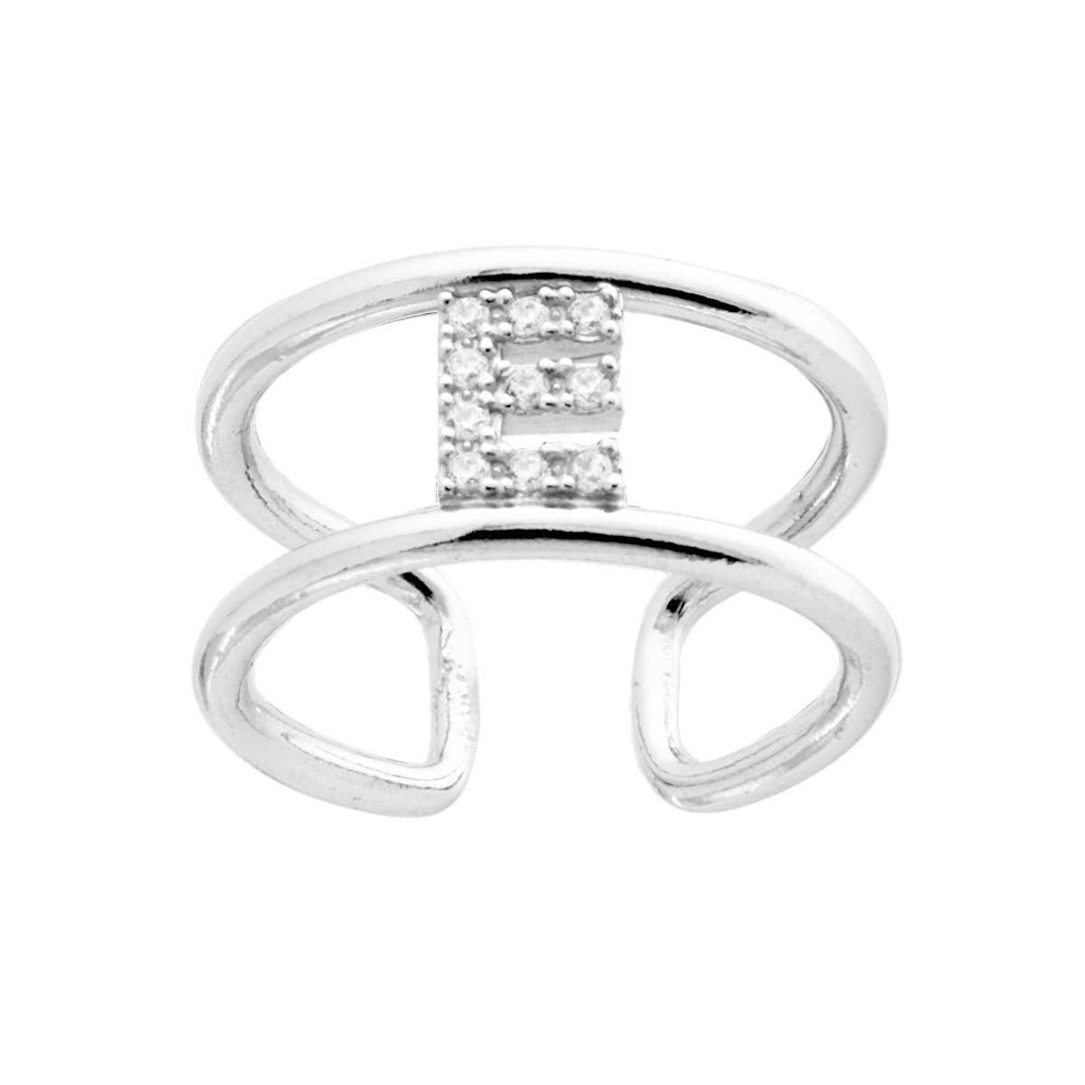 Anello Fascione a doppia gambo con Lettera Iniziale con Zirconi Bianchi in ARGENTO 925 Galvanica Rodio