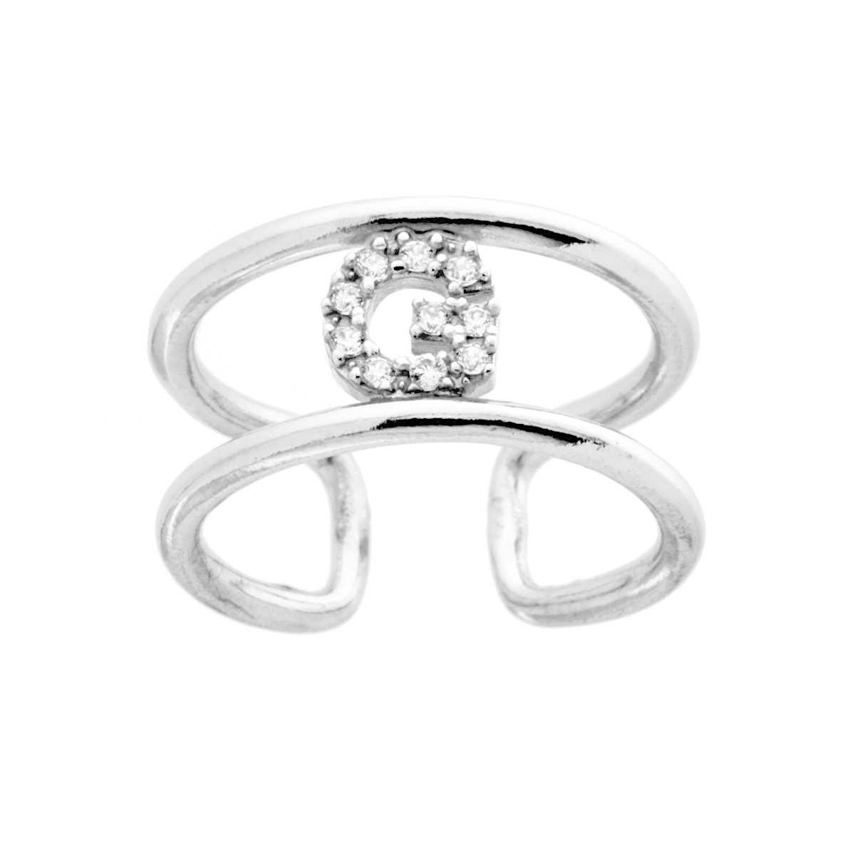 Anello Fascione a doppia gambo con Lettera Iniziale con Zirconi Bianchi in ARGENTO 925 Galvanica Rodio