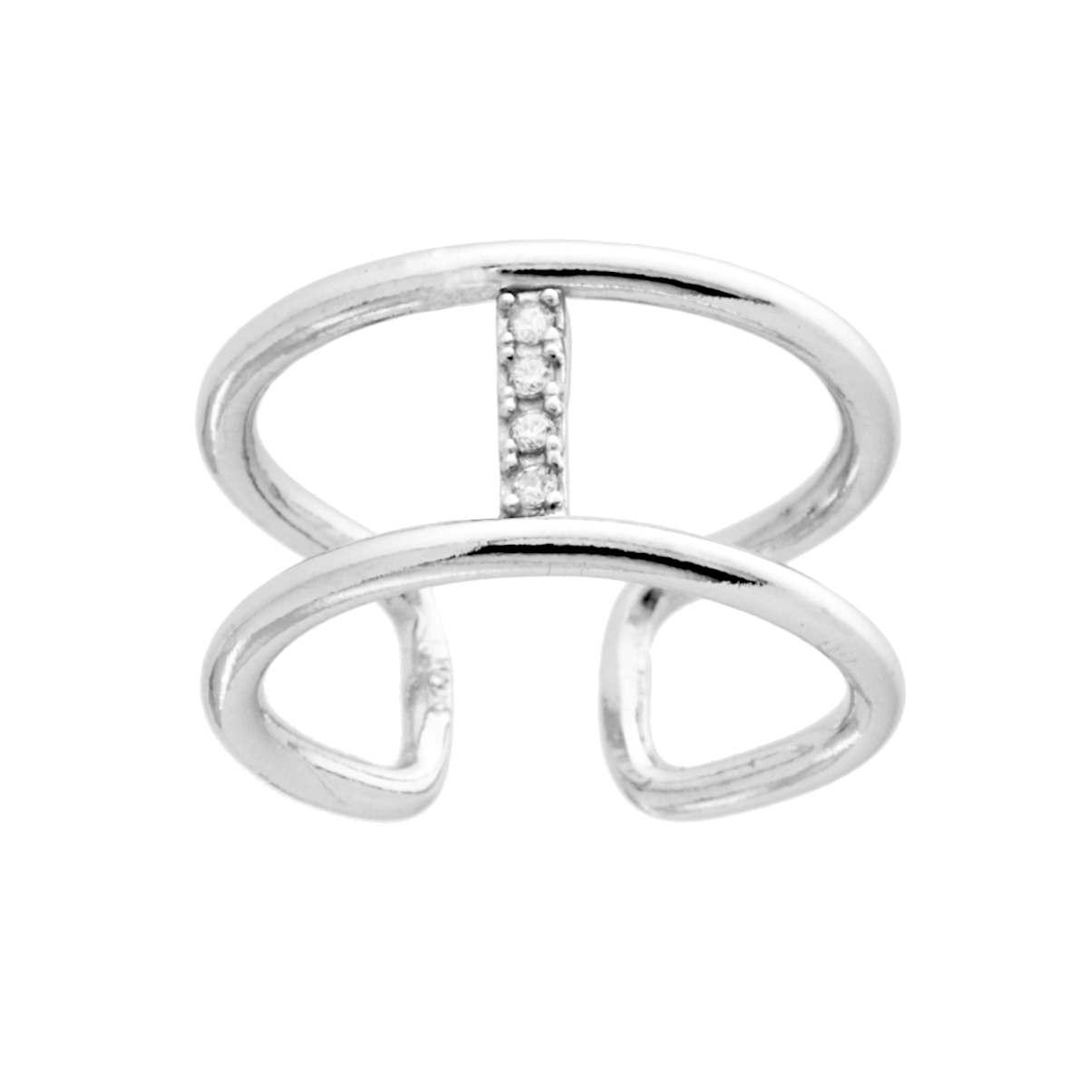 Anello Fascione a doppia gambo con Lettera Iniziale con Zirconi Bianchi in ARGENTO 925 Galvanica Rodio