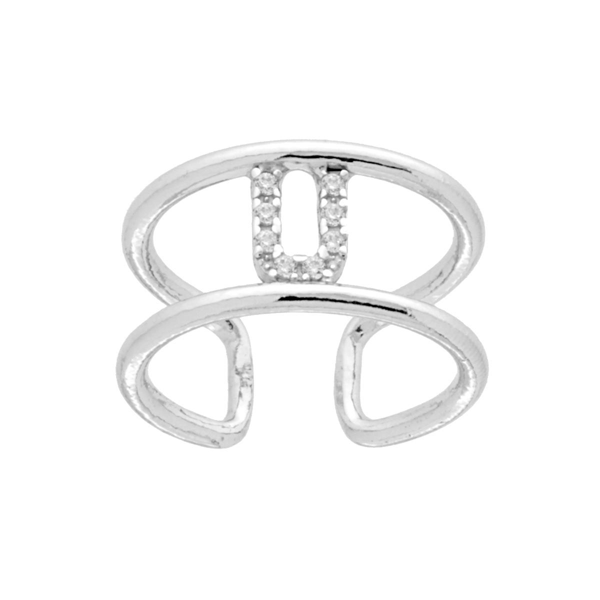 Anello Fascione a doppia gambo con Lettera Iniziale con Zirconi Bianchi in ARGENTO 925 Galvanica Rodio