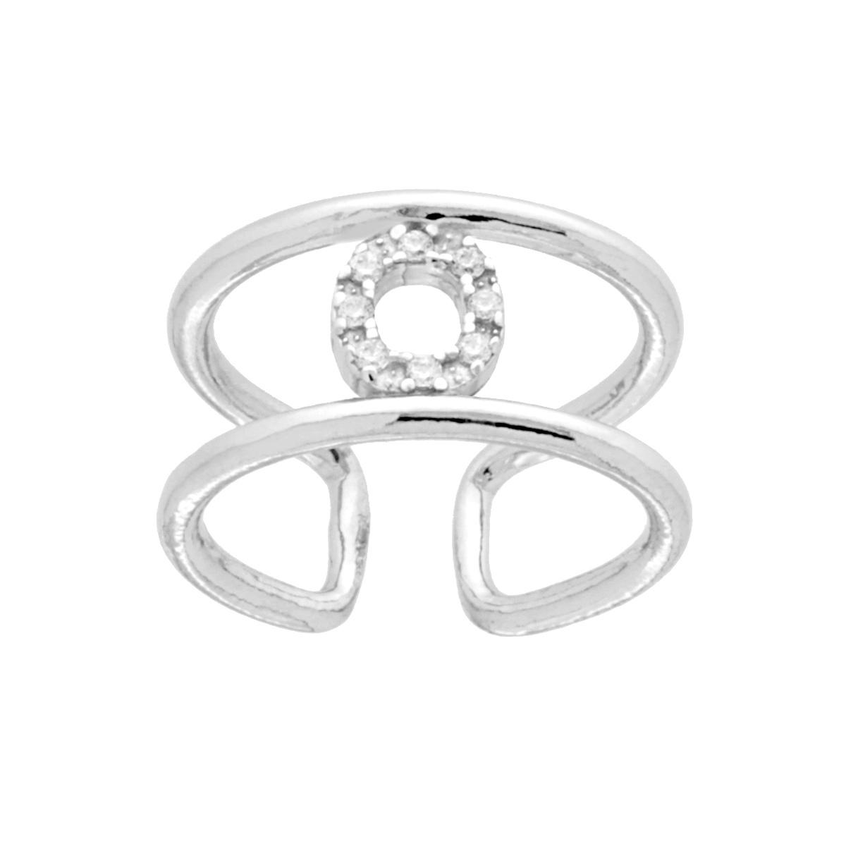 Anello Fascione a doppia gambo con Lettera Iniziale con Zirconi Bianchi in ARGENTO 925 Galvanica Rodio
