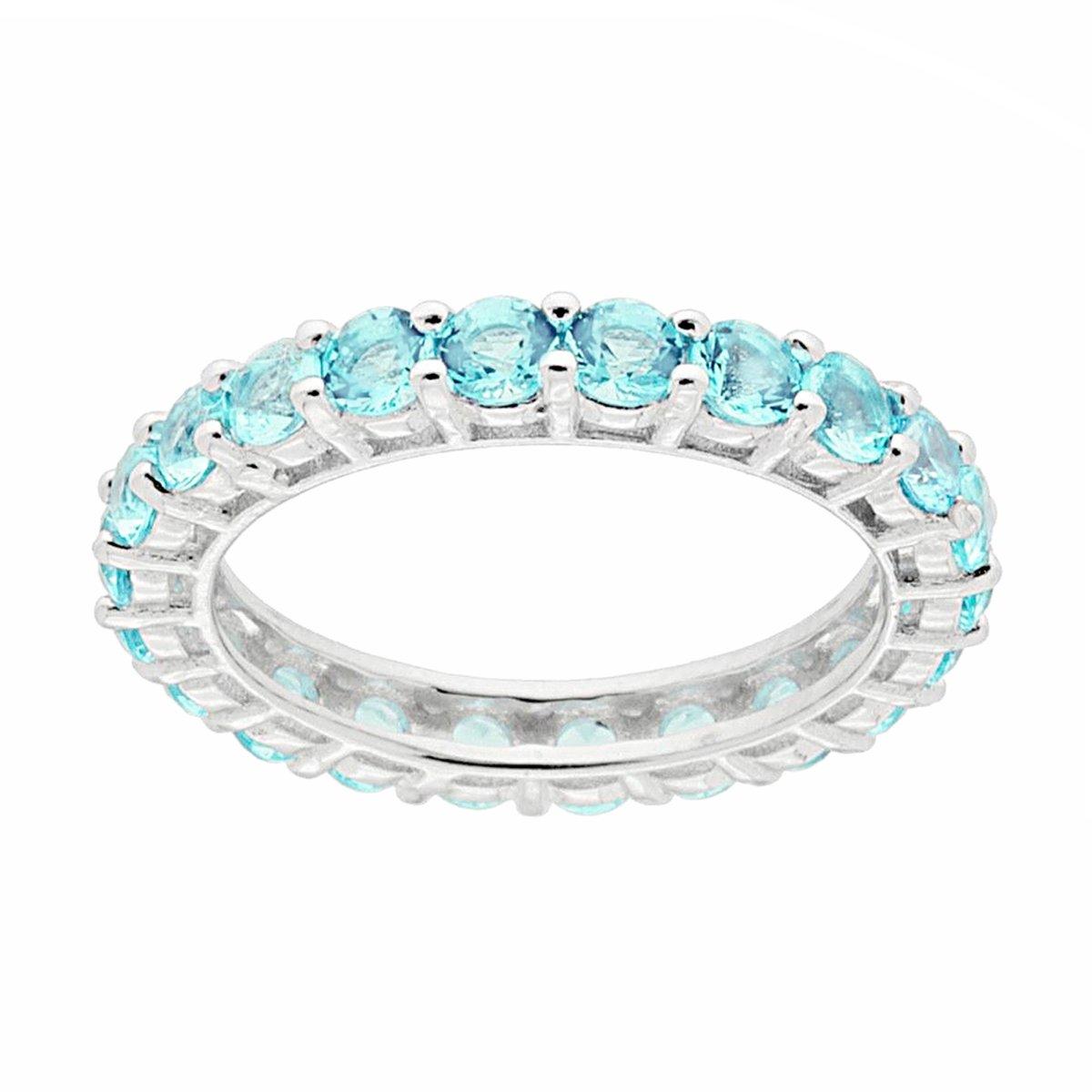 Anello Eternity Veretta a giro con Cubic Zirconia Acquamarina mm 3 in ARGENTO 925 Galvanica Rodio
