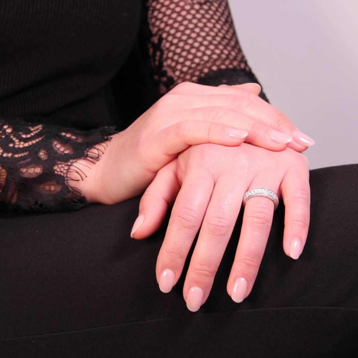 Anello Eternity Veretta con Cubic Zirconia Bianchi taglio Baguette in ARGENTO 925 Galvanica Rodio