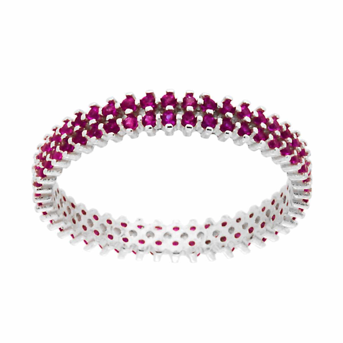 Anello Eternity Veretta con Cubic Zirconia Rosso Rubino in ARGENTO 925 Galvanica Rodio