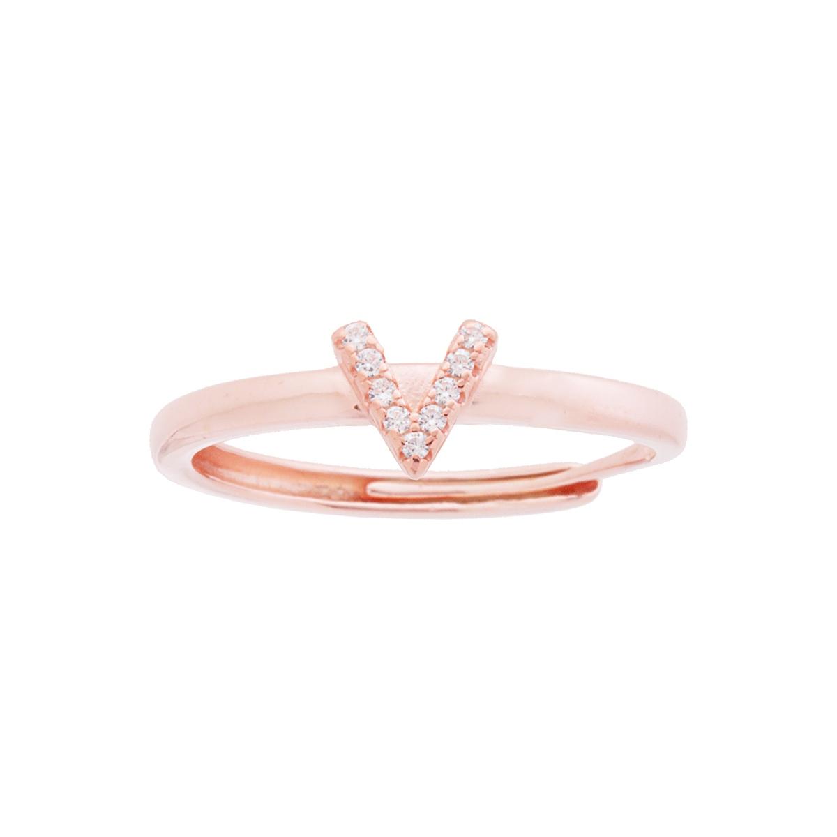 Anello Lettera con Zirconi Bianchi in ARGENTO 925 Galvanica Rosa