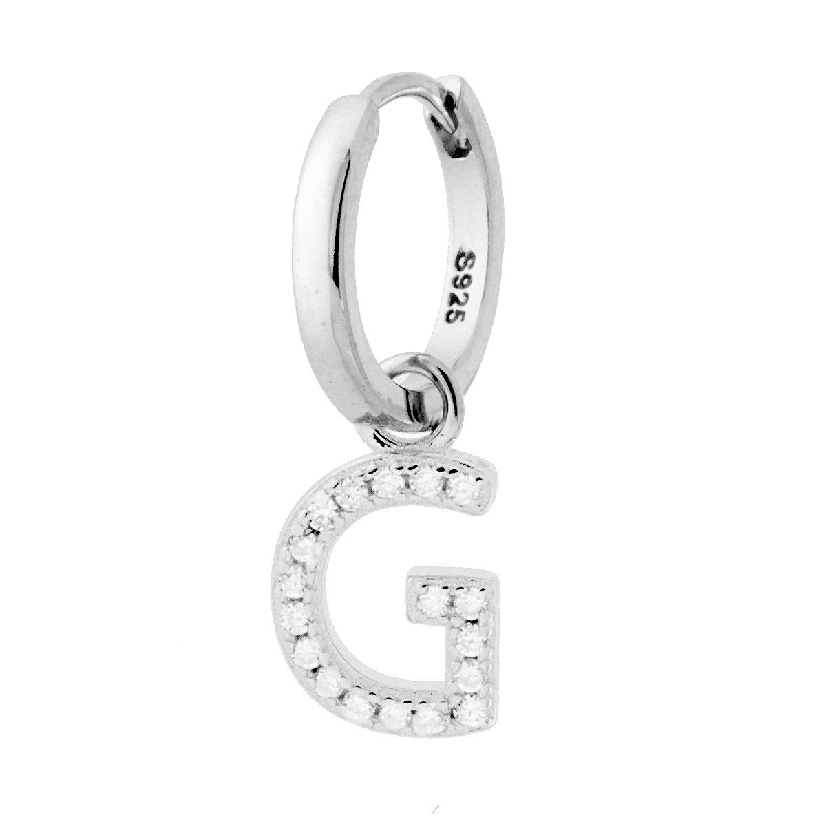 Orecchino Cerchio con Lettera e Zirconi Bianchi in ARGENTO 925 Galvanica Rodio