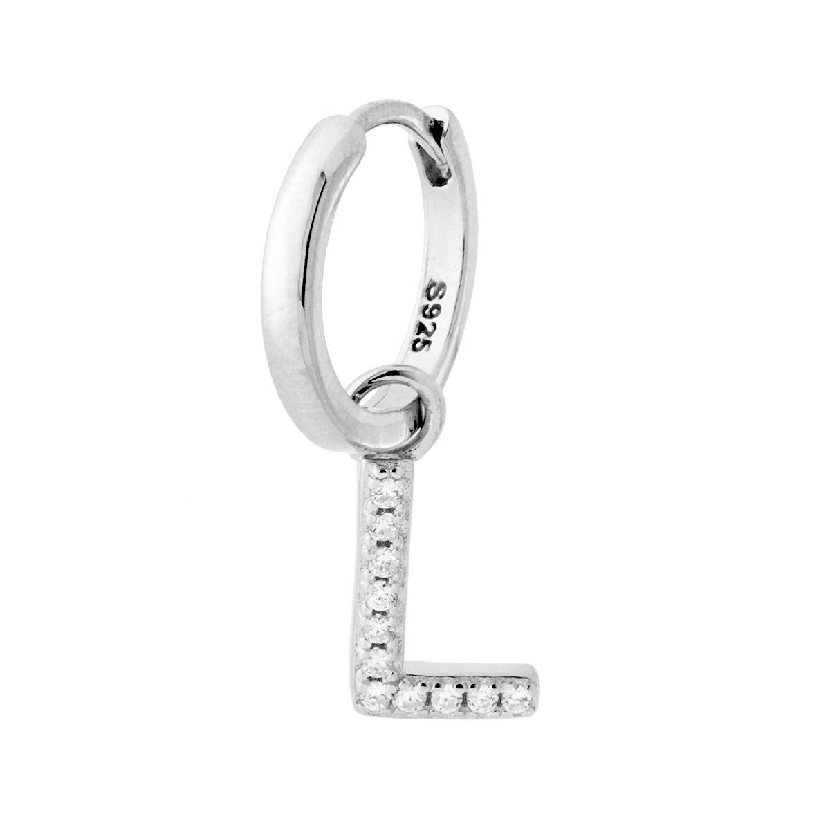 Orecchino Cerchio con Lettera e Zirconi Bianchi in ARGENTO 925 Galvanica Rodio