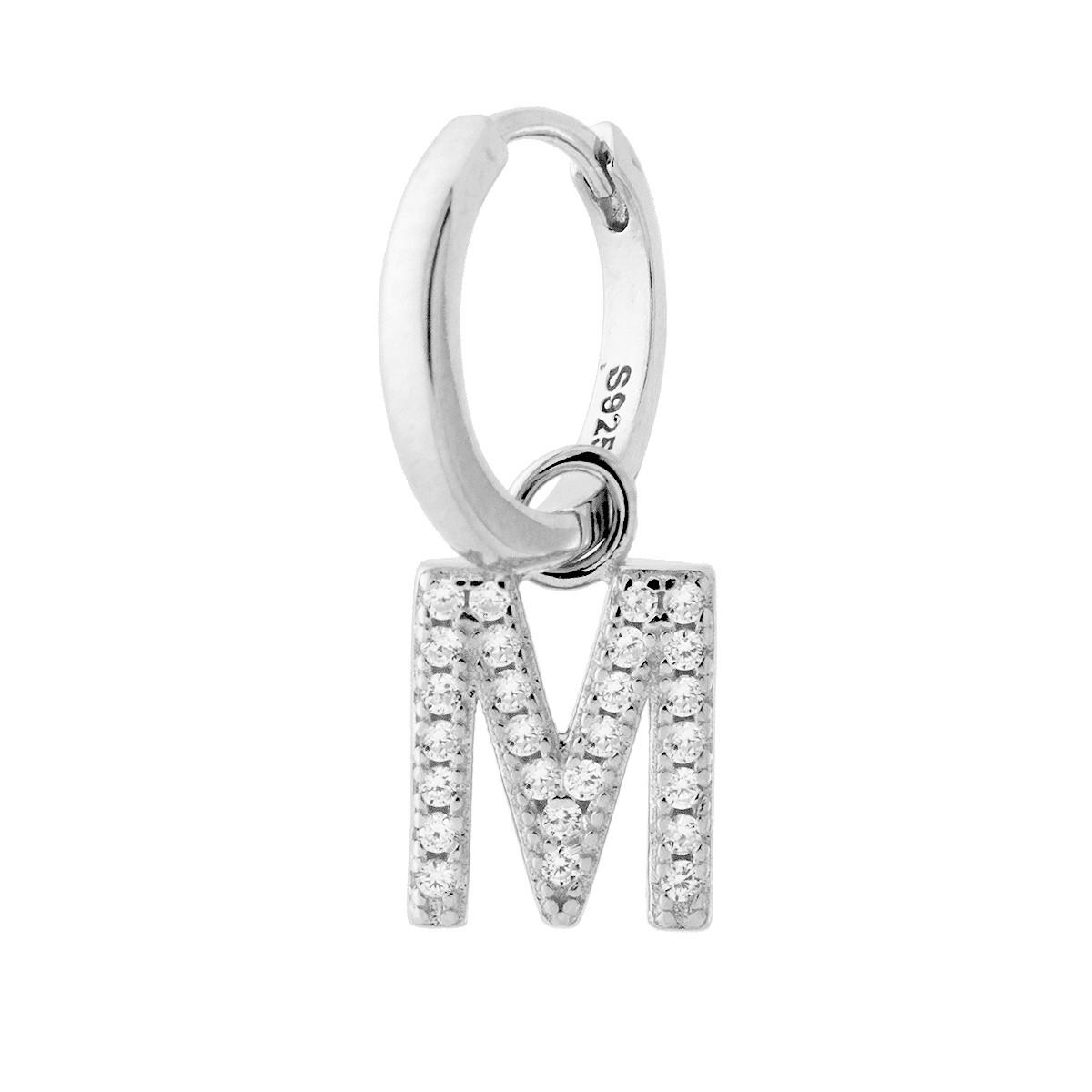 Orecchino Cerchio con Lettera e Zirconi Bianchi in ARGENTO 925 Galvanica Rodio