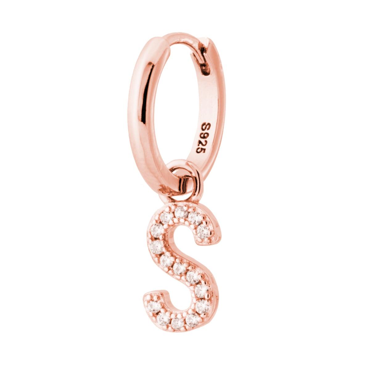 Orecchino Cerchio con Lettera e Zirconi Bianchi in ARGENTO 925 Galvanica Rosa