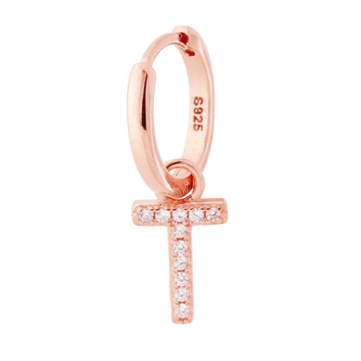 Orecchino Cerchio con Lettera e Zirconi Bianchi in ARGENTO 925 Galvanica Rosa