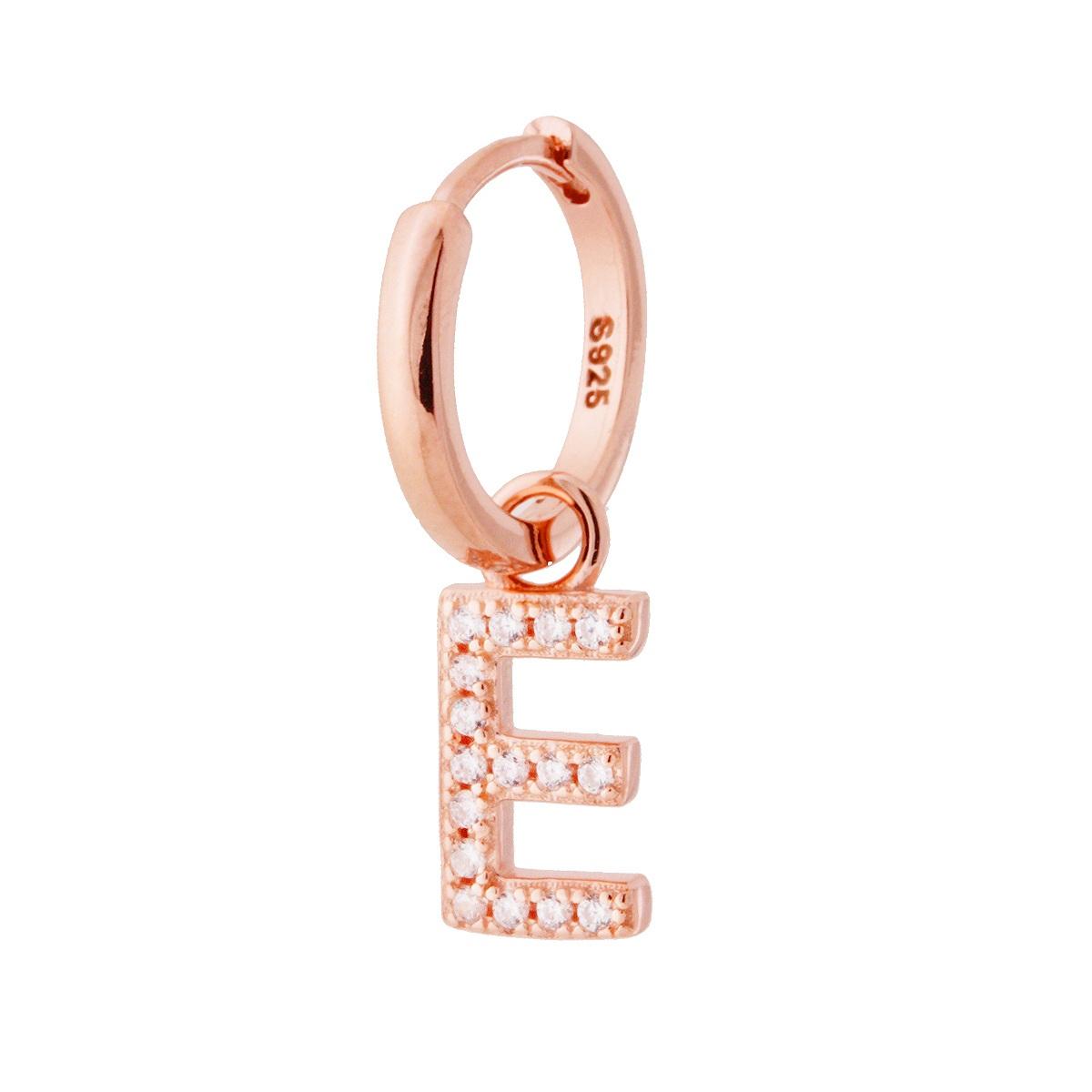 Orecchino Cerchio con Lettera e Zirconi Bianchi in ARGENTO 925 Galvanica Rosa